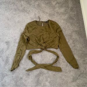 EUC Zara SATIN LONG SLEEVE TIE CROP TOP